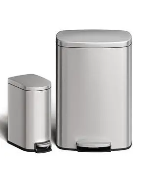 Patikuin 13 gal & 2.6 gal Metal Trash Can Combo Set, Stainless Steel Step-on Garbage Can with Soft-Close Lid, Removable Inner Bucket, Slim Design for Kitchen & Bathroom, Silver Patikuin 13 gal & 2.6 gal Metal Trash Can Combo Set, Stainless Steel Step-on Garbage Can with Soft-Close Lid, Removable Inner Bucket, Slim Design for Kitchen & Bathroom, Silver