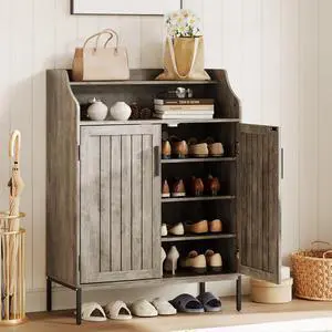 Patikuin Shoe Storage Cabinet for Entryway, 5-Tier Gray Shoes Cabinet w/Doors and 3 Adjustable Shelves, 41" Tall Wood Shoe Rack for Closet, Modern Shoes Organizer for Entryway, Hallway, Living Room Patikuin Shoe Storage Cabinet for Entryway, 5-Tier Gray Shoes Cabinet w/Doors and 3 Adjustable Shelves, 41" Tall Wood Shoe Rack for Closet, Modern Shoes Organizer for Entryway, Hallway, Living Room