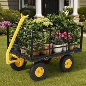 Patikuin Heavy Duty Steel Garden Cart, 1500 Lbs Capacity 3-in-1 Utility Wagon, 13" All-Terrain Wheels, Removable Side Panels, Towable Trailer for Lawn, Yard, Farm, Tools, Firewood, Black Patikuin Heavy Duty Steel Garden Cart, 1500 Lbs Capacity 3-in-1 Utility Wagon, 13" All-Terrain Wheels, Removable Side Panels, Towable Trailer for Lawn, Yard, Farm, Tools, Firewood, Black