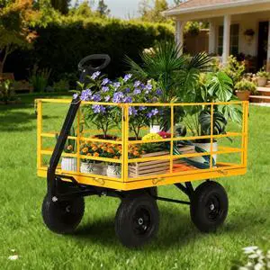 Patikuin Heavy Duty Steel Garden Cart, 1500 Lbs Capacity 3-in-1 Utility Wagon, 13" All-Terrain Wheels, Removable Side Panels, Towable Trailer for Lawn, Yard, Farm, Tools, Firewood, Yellow Patikuin Heavy Duty Steel Garden Cart, 1500 Lbs Capacity 3-in-1 Utility Wagon, 13" All-Terrain Wheels, Removable Side Panels, Towable Trailer for Lawn, Yard, Farm, Tools, Firewood, Yellow