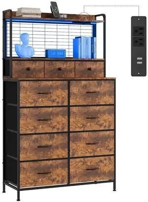 Patikuin Rustic Dresser with Charging Station & RGB LED Lights, 11-Drawer Vertical Storage for Nursery, Bedroom, Closet, Anti-Tipping Wood Grain Organizer, Tiger Stripes Patikuin Rustic Dresser with Charging Station & RGB LED Lights, 11-Drawer Vertical Storage for Nursery, Bedroom, Closet, Anti-Tipping Wood Grain Organizer, Tiger Stripes
