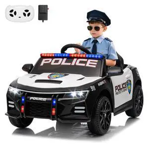 12V Police Car Ride On Car for Kids, Ride on Toy with Remote Control, Emergency Alert Tones, Megaphone, Flashing Lights, Music, Spring Suspension 12V Police Car Ride On Car for Kids, Ride on Toy with Remote Control, Emergency Alert Tones, Megaphone, Flashing Lights, Music, Spring Suspension
