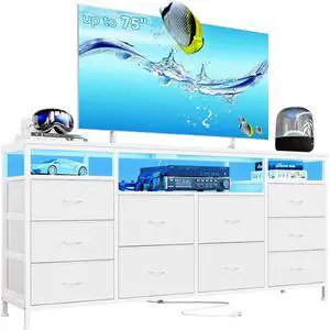 Patikuin 10 Drawer Dresser TV Stand for 65 70 75 Inch Tv, 63" W Entertainment Center, Long Fabric Chest of Drawers Dresser for Bedroom with Led Lights & Power Outlets Patikuin 10 Drawer Dresser TV Stand for 65 70 75 Inch Tv, 63" W Entertainment Center, Long Fabric Chest of Drawers Dresser for Bedroom with Led Lights & Power Outlets