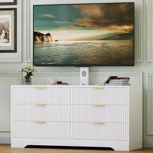 Patikuin Tall TV Stand with Mount for TVs Up to 75 Inch, 6-Drawer Entertainment Center with Fluted Panel Design, Wall Mountable & Freestanding Media Console for Living Room, Bedroom, White Patikuin Tall TV Stand with Mount for TVs Up to 75 Inch, 6-Drawer Entertainment Center with Fluted Panel Design, Wall Mountable & Freestanding Media Console for Living Room, Bedroom, White