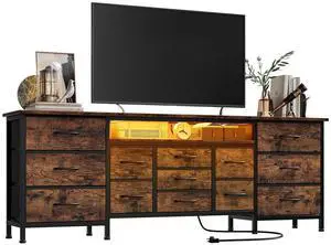 Patikuin 70 Inch Long Dresser TV Stand for 65, 75, 80 Inch TV, Wide 13 Chest of Fabric Drawers Dresser & Power Outlets and LED Lights, Large Entertainment Center for Bedroom Patikuin 70 Inch Long Dresser TV Stand for 65, 75, 80 Inch TV, Wide 13 Chest of Fabric Drawers Dresser & Power Outlets and LED Lights, Large Entertainment Center for Bedroom