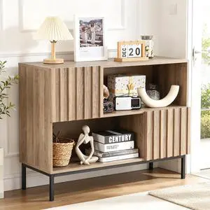 Patikuin 40 Inch Mid-Century Modern TV Stand, Fluted Storage Cabinet with Doors & Cable Management, Entertainment Center for Living Room Bedroom, Oak Finish Patikuin 40 Inch Mid-Century Modern TV Stand, Fluted Storage Cabinet with Doors & Cable Management, Entertainment Center for Living Room Bedroom, Oak Finish