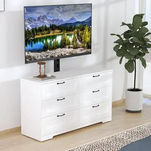 Patikuin TV Stand with Mount and 6 Storage Drawers for 32-80 Inch TVs, White Entertainment Center for Bedroom, Living Room, Modern Wood Media Console Tables with Height Adjustable Mount As TV Dresser Patikuin TV Stand with Mount and 6 Storage Drawers for 32-80 Inch TVs, White Entertainment Center for Bedroom, Living Room, Modern Wood Media Console Tables with Height Adjustable Mount As TV Dresser