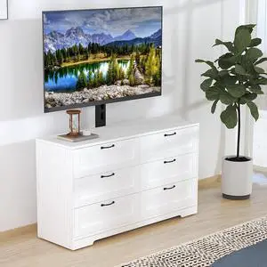 TV Stand with Mount for 32/45/55/65/75/80 Inch TVs, White Entertainment Center with 6 Storage Drawers for Bedroom, Living Room, Wood Media Console Tables with Height Adjustable Mount As TV Dresser TV Stand with Mount for 32/45/55/65/75/80 Inch TVs, White Entertainment Center with 6 Storage Drawers for Bedroom, Living Room, Wood Media Console Tables with Height Adjustable Mount As TV Dresser