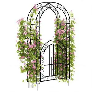 Patikuin Sturdy Metal Garden Arch with Gate, 8FT Rust-Resistant Steel Arbor & Trellis, Easy Assembly, Ideal for Weddings, Climbing Plants, Outdoor Patio Backyard Decor Patikuin Sturdy Metal Garden Arch with Gate, 8FT Rust-Resistant Steel Arbor & Trellis, Easy Assembly, Ideal for Weddings, Climbing Plants, Outdoor Patio Backyard Decor