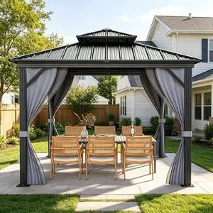 Patikuin 12x12 FT Double Roof Hardtop Gazebo, Heavy Duty Outdoor Pavilion with Galvanized Steel Roof, Aluminum Frame, Privacy Curtains & Mosquito Netting for Backyard, Deck, Garden Patikuin 12x12 FT Double Roof Hardtop Gazebo, Heavy Duty Outdoor Pavilion with Galvanized Steel Roof, Aluminum Frame, Privacy Curtains & Mosquito Netting for Backyard, Deck, Garden