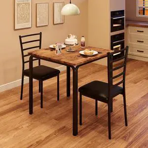 Patikuin Space-Saving 3-Piece Modern Square Dining Table Set for 2 Small Kitchen Table with 2 Upholstered Chairs Sturdy Metal Frame Built-in Storage Shelf Easy Assembly Brown Patikuin Space-Saving 3-Piece Modern Square Dining Table Set for 2 Small Kitchen Table with 2 Upholstered Chairs Sturdy Metal Frame Built-in Storage Shelf Easy Assembly Brown