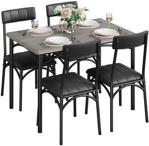 Patikuin Farmhouse 5-Piece Dining Table Set for 4, Compact Wooden Rectangular Kitchen Table with 4 Upholstered Padded Chairs, Space-Saving Dining Furniture for Small Apartments & Living Spaces Grey Patikuin Farmhouse 5-Piece Dining Table Set for 4, Compact Wooden Rectangular Kitchen Table with 4 Upholstered Padded Chairs, Space-Saving Dining Furniture for Small Apartments & Living Spaces Grey