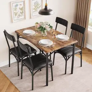 Patikuin Farmhouse Dining Table Set for 4, Compact 5-Piece Wooden Kitchen Table with 4 Padded Chairs, Small Rectangular Table and Chairs Set of 4, Ideal for Apartments and Small Living Spaces,Brown Patikuin Farmhouse Dining Table Set for 4, Compact 5-Piece Wooden Kitchen Table with 4 Padded Chairs, Small Rectangular Table and Chairs Set of 4, Ideal for Apartments and Small Living Spaces,Brown