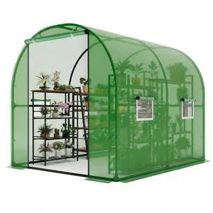 Patikuin Large Walk-in Tunnel Greenhouse, Heavy Duty Galvanized Steel Frame, Mesh Door & Windows, Roll-Up Zipper Door, UV-Protected PE Cover for Garden Plants, Green Patikuin Large Walk-in Tunnel Greenhouse, Heavy Duty Galvanized Steel Frame, Mesh Door & Windows, Roll-Up Zipper Door, UV-Protected PE Cover for Garden Plants, Green