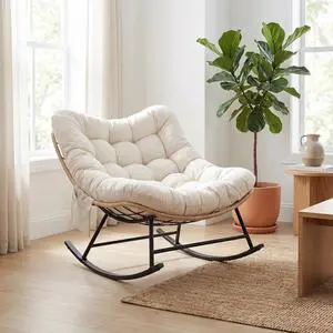 Patikuin Reinforced Steel Patio Rocking Chair, Weather-Resistant Rattan, UV-Proof Cushion, 450 Lbs Capacity, Yellow Rattan with Beige Cushion, Single Patikuin Reinforced Steel Patio Rocking Chair, Weather-Resistant Rattan, UV-Proof Cushion, 450 Lbs Capacity, Yellow Rattan with Beige Cushion, Single
