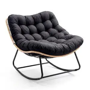 Patikuin Reinforced Steel Patio Rocking Chair, Weather-Resistant Rattan, UV-Proof Cushion, 450 Lbs Capacity, Yellow Rattan with Black Cushion, Single, Arch Foot Patikuin Reinforced Steel Patio Rocking Chair, Weather-Resistant Rattan, UV-Proof Cushion, 450 Lbs Capacity, Yellow Rattan with Black Cushion, Single, Arch Foot