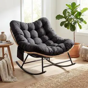 Patikuin Reinforced Steel Patio Rocking Chair, Weather-Resistant Rattan, UV-Proof Cushion, 450 Lbs Capacity, Yellow Rattan with Black Cushion, Single Patikuin Reinforced Steel Patio Rocking Chair, Weather-Resistant Rattan, UV-Proof Cushion, 450 Lbs Capacity, Yellow Rattan with Black Cushion, Single