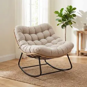 Patikuin Reinforced Steel Patio Rocking Chair, Weather-Resistant Rattan, UV-Proof Cushion, 450 Lbs Capacity, Yellow Rattan with Gray Cushion, Single Patikuin Reinforced Steel Patio Rocking Chair, Weather-Resistant Rattan, UV-Proof Cushion, 450 Lbs Capacity, Yellow Rattan with Gray Cushion, Single
