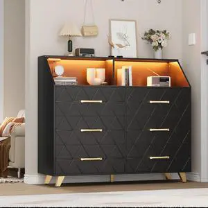 Patikuin 6 Drawer Dresser with LED Lights & Charging Station, Wooden Black Dresser for Bedroom, Modern TV Stand Dressers & Chests of Drawers for Closet, Hallway, Entryway Patikuin 6 Drawer Dresser with LED Lights & Charging Station, Wooden Black Dresser for Bedroom, Modern TV Stand Dressers & Chests of Drawers for Closet, Hallway, Entryway