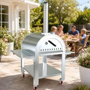 Patikuin Outdoor Wood-Fired & Charcoal Pizza Oven, Stainless Steel Pizza Maker with Wheels, 2-Layer Insulated Outdoor Pizza Grill for Backyard Patio Camping Patikuin Outdoor Wood-Fired & Charcoal Pizza Oven, Stainless Steel Pizza Maker with Wheels, 2-Layer Insulated Outdoor Pizza Grill for Backyard Patio Camping