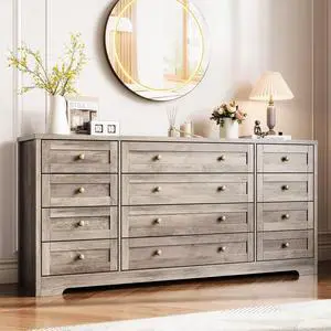 Patikuin 12 Drawer Wooden Dressers for Bedroom, Modern Chest of Drawers for Adult Bedroom, Grey Wood Dresser for Closet, Living Room, Hallway, TV Stand Dresser for 65 Inch TV, 15.7"D x 63"W x 29.5"H Patikuin 12 Drawer Wooden Dressers for Bedroom, Modern Chest of Drawers for Adult Bedroom, Grey Wood Dresser for Closet, Living Room, Hallway, TV Stand Dresser for 65 Inch TV, 15.7"D x 63"W x 29.5"H