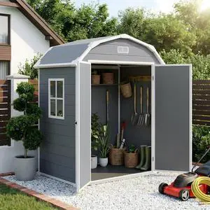 Patikuin 6x4 FT Heavy-Duty Resin Outdoor Storage Shed with Floor, Lockable & Weather-Resistant, Secure Garden Organizer for Patio Furniture, Tools, Bikes, Light Grey Patikuin 6x4 FT Heavy-Duty Resin Outdoor Storage Shed with Floor, Lockable & Weather-Resistant, Secure Garden Organizer for Patio Furniture, Tools, Bikes, Light Grey