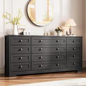 Patikuin 12 Drawer Wooden Dressers for Bedroom, Modern Chest of Drawers for Adult Bedroom, Black Wood Dresser for Closet, Living Room, Hallway, TV Stand Dresser for 65 Inch TV, 15.7"D x 63"W x 29.5"H Patikuin 12 Drawer Wooden Dressers for Bedroom, Modern Chest of Drawers for Adult Bedroom, Black Wood Dresser for Closet, Living Room, Hallway, TV Stand Dresser for 65 Inch TV, 15.7"D x 63"W x 29.5"H
