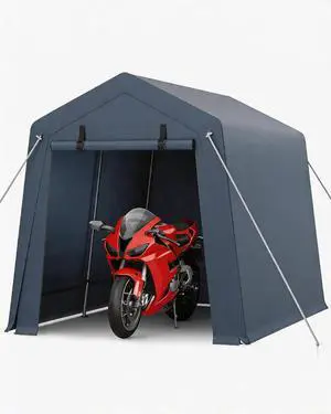 Patikuin Heavy-Duty 7x10 FT Outdoor Storage Shelter, Waterproof UV-Resistant Portable Carport Garage with Dual Roll-Up Zipper Doors, for Motorcycle, Bike, ATV & Tools, Gray Patikuin Heavy-Duty 7x10 FT Outdoor Storage Shelter, Waterproof UV-Resistant Portable Carport Garage with Dual Roll-Up Zipper Doors, for Motorcycle, Bike, ATV & Tools, Gray