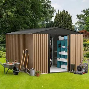 Patikuin 10x8 FT Heavy-Duty Metal Outdoor Storage Shed, Waterproof Garden Organizer with Lockable Door, Sloped Roof & Air Vents, Brown Patikuin 10x8 FT Heavy-Duty Metal Outdoor Storage Shed, Waterproof Garden Organizer with Lockable Door, Sloped Roof & Air Vents, Brown
