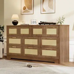 Patikuin 59" Rattan 10 Drawer Dresser, Modern Farmhouse Wood Chest of Drawers for Bedroom, Wide Storage Organizer TV Stand for Living Room, Entryway, Closet, Natural Patikuin 59" Rattan 10 Drawer Dresser, Modern Farmhouse Wood Chest of Drawers for Bedroom, Wide Storage Organizer TV Stand for Living Room, Entryway, Closet, Natural