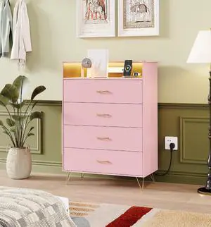 Patikuin 4-Drawer Dresser for Bedroom with Charging Station & RGB Lights, Tall Modern Wooden Chest of Drawers with App Control, Large Storage Cabinet for Bedroom, Living Room, Closet, Pink Patikuin 4-Drawer Dresser for Bedroom with Charging Station & RGB Lights, Tall Modern Wooden Chest of Drawers with App Control, Large Storage Cabinet for Bedroom, Living Room, Closet, Pink