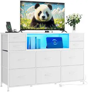 Patikuin LED 10-Drawer TV Stand with Charging Station 3-Tier Fabric Dresser for 45-55 Inch TVs, Wood Top Entertainment Center with USB & Outlets, Modern Living Room Bedroom Storage, White Patikuin LED 10-Drawer TV Stand with Charging Station 3-Tier Fabric Dresser for 45-55 Inch TVs, Wood Top Entertainment Center with USB & Outlets, Modern Living Room Bedroom Storage, White