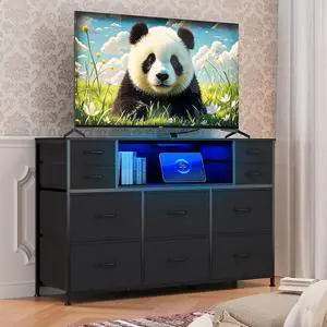 Patikuin LED 10-Drawer TV Stand with Charging Station 3-Tier Fabric Dresser for 45-55 Inch TVs, Wood Top Entertainment Center with USB & Outlets, Modern Living Room Bedroom Storage, Black Patikuin LED 10-Drawer TV Stand with Charging Station 3-Tier Fabric Dresser for 45-55 Inch TVs, Wood Top Entertainment Center with USB & Outlets, Modern Living Room Bedroom Storage, Black