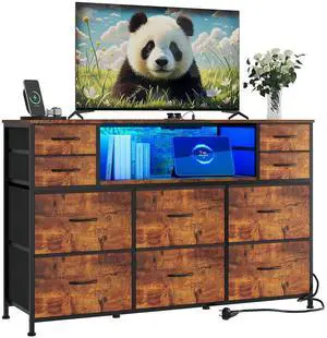 Patikuin LED 10-Drawer TV Stand with Charging Station 3-Tier Fabric Dresser for 45-55 Inch TVs, Wood Top Entertainment Center with USB & Outlets, Modern Living Room Bedroom Storage, Brown Patikuin LED 10-Drawer TV Stand with Charging Station 3-Tier Fabric Dresser for 45-55 Inch TVs, Wood Top Entertainment Center with USB & Outlets, Modern Living Room Bedroom Storage, Brown