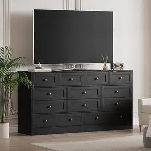 Patikuin 12 Drawer Black Wooden Dressers for Bedroom, Large Wood Chest of Drawers with Anti-Tip, Farmhouse TV Stand Dresser for Living Room, Hallway, Entryway Storage Organization, 61W×31.5H×15.8D Patikuin 12 Drawer Black Wooden Dressers for Bedroom, Large Wood Chest of Drawers with Anti-Tip, Farmhouse TV Stand Dresser for Living Room, Hallway, Entryway Storage Organization, 61W×31.5H×15.8D