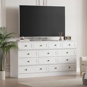 Patikuin 12 Drawer White Wooden Dressers for Bedroom, Large Wood Chest of Drawers with Anti-Tip, Farmhouse TV Stand Dresser for Living Room, Hallway, Entryway Storage Organization, 61W×31.5H×15.8D Patikuin 12 Drawer White Wooden Dressers for Bedroom, Large Wood Chest of Drawers with Anti-Tip, Farmhouse TV Stand Dresser for Living Room, Hallway, Entryway Storage Organization, 61W×31.5H×15.8D