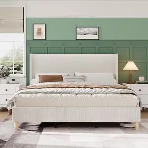 Patikuin King Size Bed Frame, 50.4" High Wingback Headboard, Corduroy Upholstered Platform Bed, No Box Spring Needed, Sturdy Wooden Slats, Noise Free, Easy Assembly Patikuin King Size Bed Frame, 50.4" High Wingback Headboard, Corduroy Upholstered Platform Bed, No Box Spring Needed, Sturdy Wooden Slats, Noise Free, Easy Assembly