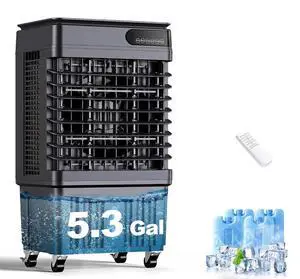 1800CFM Swamp Cooler,Evaporative Air Cooler with 5.3-Gal Water Tank,4 Ice Packs,Evaporative Cooler for Outdoor Patio Garage Commercial Use Black 1800CFM Swamp Cooler,Evaporative Air Cooler with 5.3-Gal Water Tank,4 Ice Packs,Evaporative Cooler for Outdoor Patio Garage Commercial Use Black