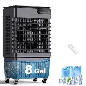 2500CFM Swamp Cooler,Evaporative Air Cooler with 8-Gal Water Tank,4 Ice Packs,Evaporative Cooler for Outdoor Patio Garage Commercial Use Black 2500CFM Swamp Cooler,Evaporative Air Cooler with 8-Gal Water Tank,4 Ice Packs,Evaporative Cooler for Outdoor Patio Garage Commercial Use Black