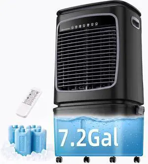 3000CFM Swamp Cooler,Evaporative Air Cooler with 7.2-Gal Water Tank,4 Ice Packs,Evaporative Cooler for Outdoor Garage Commercial Use Black 3000CFM Swamp Cooler,Evaporative Air Cooler with 7.2-Gal Water Tank,4 Ice Packs,Evaporative Cooler for Outdoor Garage Commercial Use Black