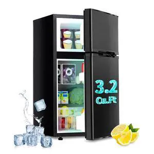 3.2 Cu.Ft Mini Fridge with Freezer, Double Door Small Refrigerator, Dorm Fridge with 3 Adjustable Thermostat, Energy Saving, Low Noise, Compact Refrigerator for Office, Bedroom, Dorm, Black 3.2 Cu.Ft Mini Fridge with Freezer, Double Door Small Refrigerator, Dorm Fridge with 3 Adjustable Thermostat, Energy Saving, Low Noise, Compact Refrigerator for Office, Bedroom, Dorm, Black