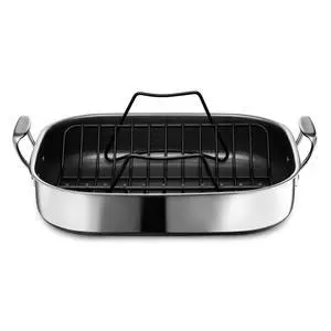 HexClad Hybrid 17 x 14 Inch Rectangular Nonstick Roasting Pan with Rack, Dishwasher-Friendly, Oven-Safe Up to 900°F, Compatible with All Cooktops HexClad Hybrid 17 x 14 Inch Rectangular Nonstick Roasting Pan with Rack, Dishwasher-Friendly, Oven-Safe Up to 900°F, Compatible with All Cooktops