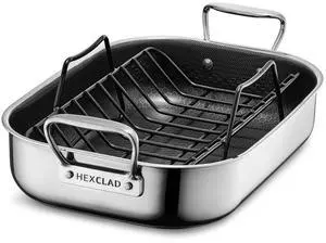HexClad Hybrid 14 x 10 Inch Rectangular Nonstick Roasting Pan with Rack, Dishwasher-Friendly, Oven-Safe Up to 900°F, Compatible with All Cooktops HexClad Hybrid 14 x 10 Inch Rectangular Nonstick Roasting Pan with Rack, Dishwasher-Friendly, Oven-Safe Up to 900°F, Compatible with All Cooktops