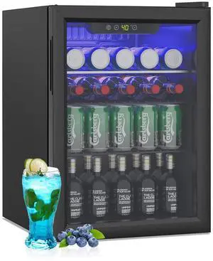 Compact Beverage Refrigerator, 2.6Cu.Ft/95 Can Mini Fridge with Glass Door and Digital Display, Small Drink Fridge with Adjustable Shelves for Soda, Beer, or Wine, Compact Fridge for Home Compact Beverage Refrigerator, 2.6Cu.Ft/95 Can Mini Fridge with Glass Door and Digital Display, Small Drink Fridge with Adjustable Shelves for Soda, Beer, or Wine, Compact Fridge for Home