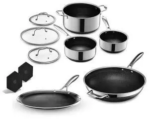 Hybrid Nonstick 10-Piece Cookware Set, 12" Wok, 12" Griddle, 2, 3, and 8Qt Pots with Lids, and 2 Silicone Trivets, Stay-Cool Handles, Dishwasher and Oven-Safe, Induction Ready Hybrid Nonstick 10-Piece Cookware Set, 12" Wok, 12" Griddle, 2, 3, and 8Qt Pots with Lids, and 2 Silicone Trivets, Stay-Cool Handles, Dishwasher and Oven-Safe, Induction Ready