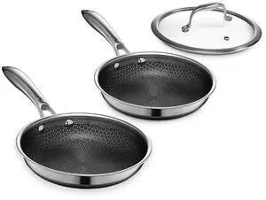 Hybrid Nonstick 3-Piece Cookware Set, 8" Pan, 8" Lid, and 10" Pan, Stay-Cool Handles, Dishwasher and Oven-Safe, Induction Ready, Compatible with All Cooktops Hybrid Nonstick 3-Piece Cookware Set, 8" Pan, 8" Lid, and 10" Pan, Stay-Cool Handles, Dishwasher and Oven-Safe, Induction Ready, Compatible with All Cooktops