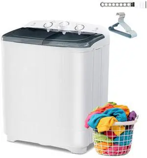 Portable Mini Twin Tub 22Lbs Washing Machine with Drying Rack & 10 Hangers, Washer(13Lbs) and Spinner(9Lbs) Combo with Timer Knob, Compact Semi-automatic Laundry Washer for Home Dorm Apartment, Black Portable Mini Twin Tub 22Lbs Washing Machine with Drying Rack & 10 Hangers, Washer(13Lbs) and Spinner(9Lbs) Combo with Timer Knob, Compact Semi-automatic Laundry Washer for Home Dorm Apartment, Black