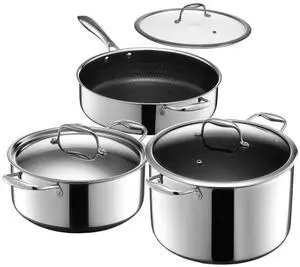 Hybrid Nonstick 6-Piece Cookware Set, 5Qt Dutch Oven with Lid, 5.5Qt Sauté Pan with Lid, and 10Qt Stockpot with Lid, Stay-Cool Handles, Dishwasher and Oven-Safe, Induction Ready Hybrid Nonstick 6-Piece Cookware Set, 5Qt Dutch Oven with Lid, 5.5Qt Sauté Pan with Lid, and 10Qt Stockpot with Lid, Stay-Cool Handles, Dishwasher and Oven-Safe, Induction Ready