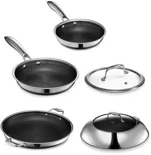 Hybrid Nonstick 5-Piece Cookware Set, 7", 10", and 14" Pans with Lids, Stay-Cool Handles, Dishwasher and Oven-Safe, Induction Ready, Compatible with All Cooktops Hybrid Nonstick 5-Piece Cookware Set, 7", 10", and 14" Pans with Lids, Stay-Cool Handles, Dishwasher and Oven-Safe, Induction Ready, Compatible with All Cooktops