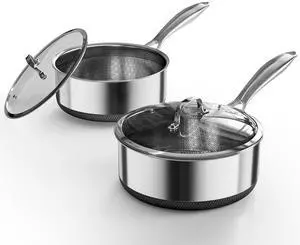 Sauce pan with Lid, KURRUNGIE 1.5 & 2.8 QT Hybrid Stainless Steel Cookware Set, PFOA Free 5-Ply Cooking Pots with Lids, Stainless Steel Pans for Cooking, Induction Cookware Oven and Dishwasher Safe Sauce pan with Lid, KURRUNGIE 1.5 & 2.8 QT Hybrid Stainless Steel Cookware Set, PFOA Free 5-Ply Cooking Pots with Lids, Stainless Steel Pans for Cooking, Induction Cookware Oven and Dishwasher Safe